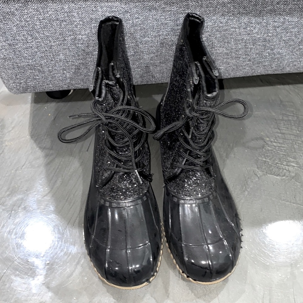 Sugar Black Glitter Duck Boots